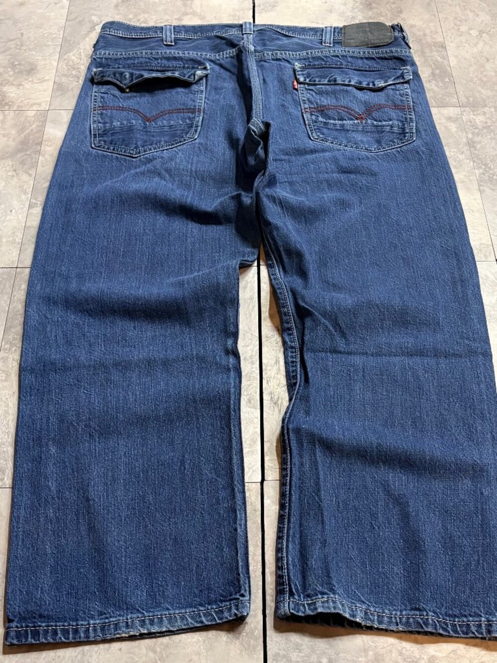 Levi's 569 Loose Straight Jeans Men's 38x30 Blue Red Flap Pocket Y2K